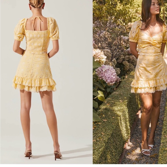 ASTR Floral Yellow Eyelet Skirt and Twist front top - Picture 2 of 8